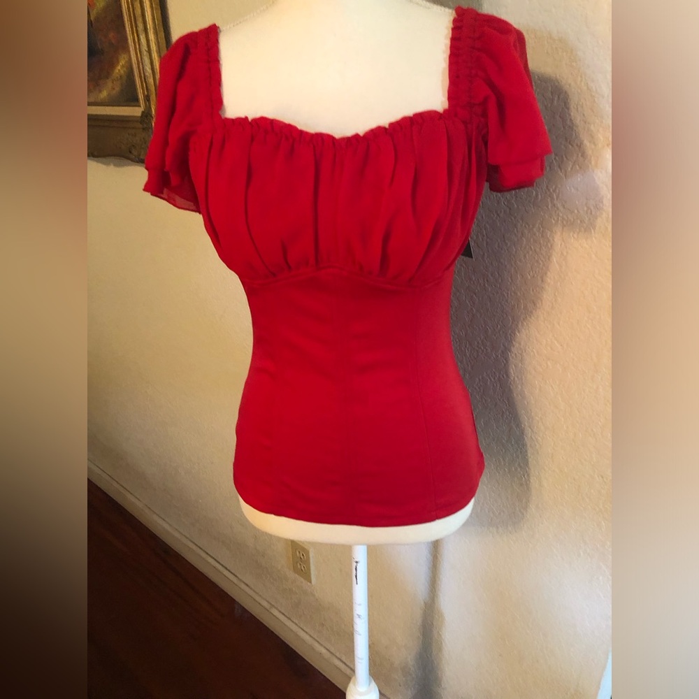 Red Retro Flutter Sleeve Top by Scarlet Darkness Vintage Renaissance Peasant